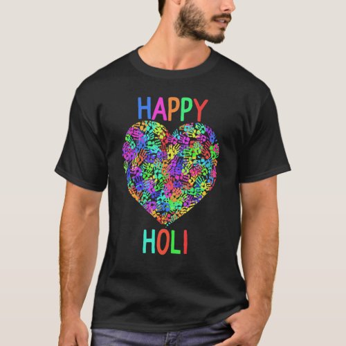 Happy Holi Colorful Heart Print Colors India Dance T_Shirt