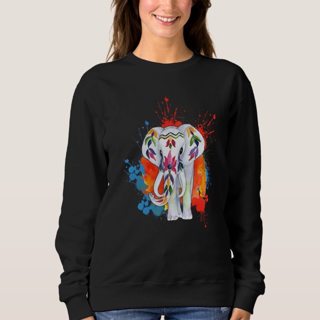 Happy Holi Colors India Hindu Spring Elephant Holi Sweatshirt (Front)