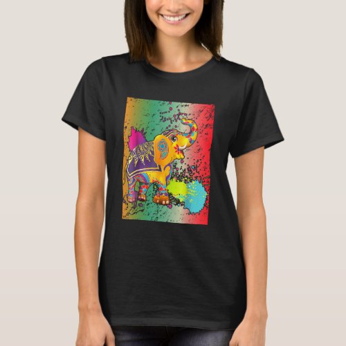 Happy Holi Colors India Hindu Spring Elephant Holi T_Shirt