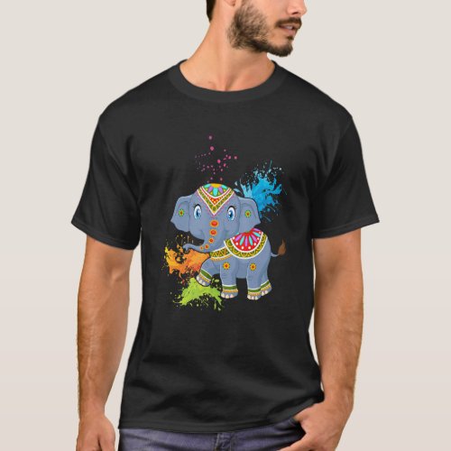 Happy Holi Colors India Hindu Spring Elephant Holi T_Shirt