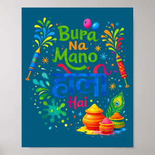 Happy holi festival india colors bura na mano holi poster