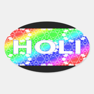 happy holi : festival of color and spring oval sticker
