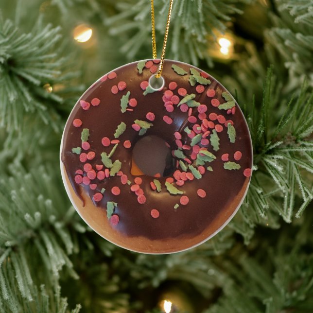 Happy Holi-Glaze Chocolate Sprinkles Donut   Ceramic Ornament (Tree)