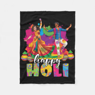 Happy Holi Indian Dancing Spring Holi Festival Of  Fleece Blanket