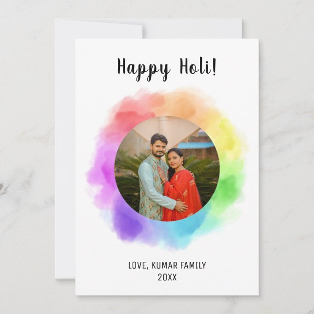 Happy holi personalized photo Indian festival Holiday Card (Front)