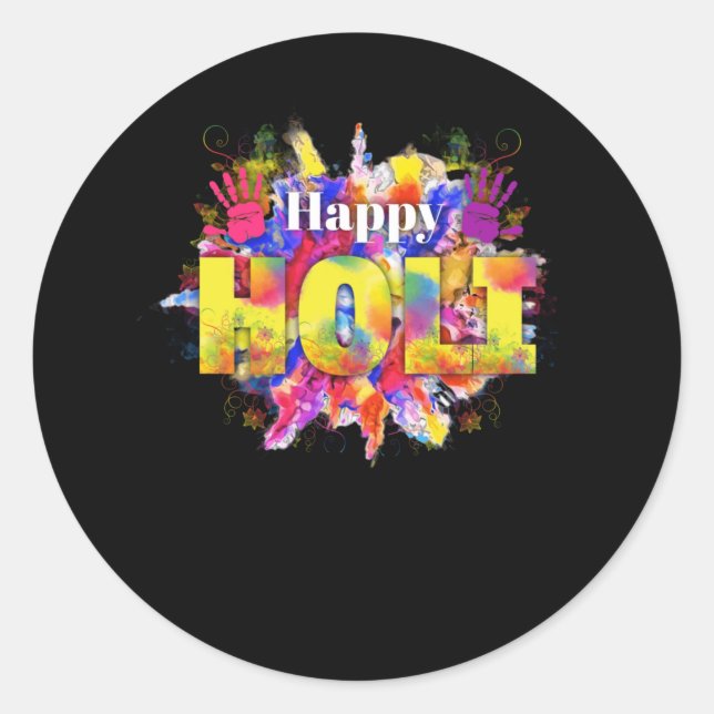 Happy Holi Water Color India Hindu Classic Round Sticker (Front)