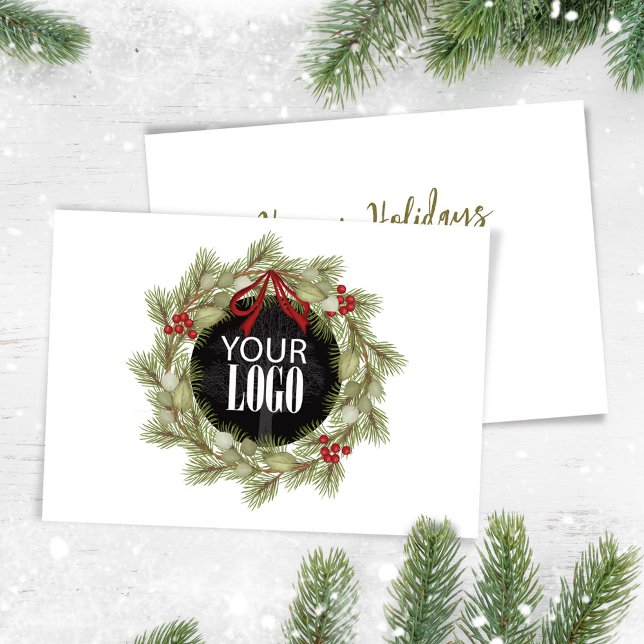 Happy Holiday Add Your Logo Business (Business add your logo holiday greeting card)