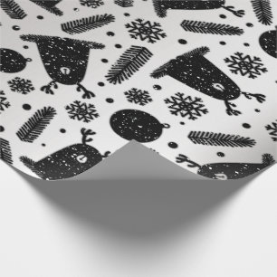 Happy Holiday Alien Reindeer Silver Black Snow Wrapping Paper
