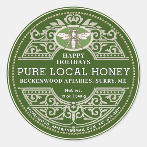 Happy Holiday APIARY Ornate Honey label Green