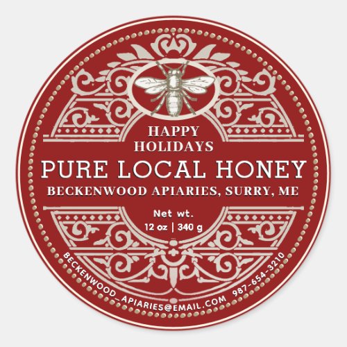 Happy Holiday APIARY Ornate Honey label Red