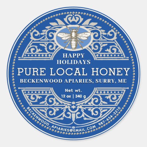 Happy Holiday APIARY Ornate Honey label Sapphire