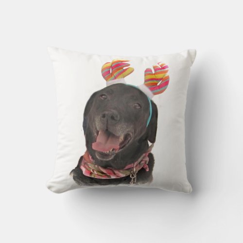 Happy Holiday Black Labrador Retriever Dog Throw Pillow