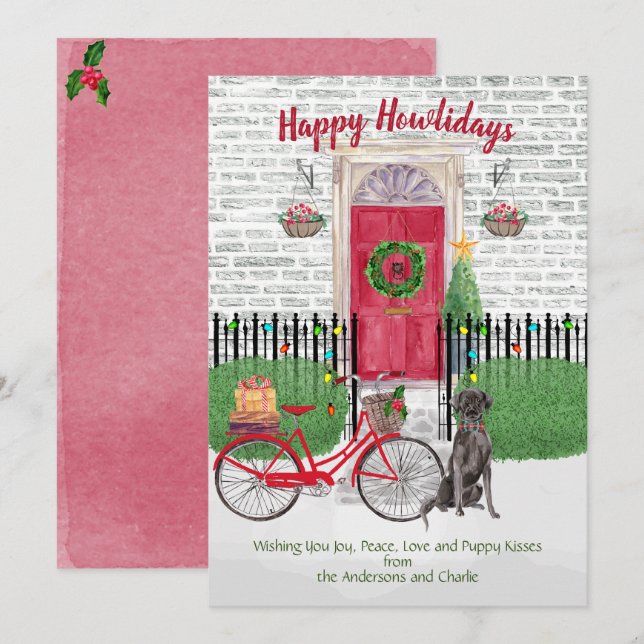 Happy Holiday Black Labrador Retriever Red Door  (Front/Back)