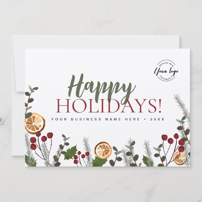 Happy Holiday Business Christmas Foliage Custom Card (Front)