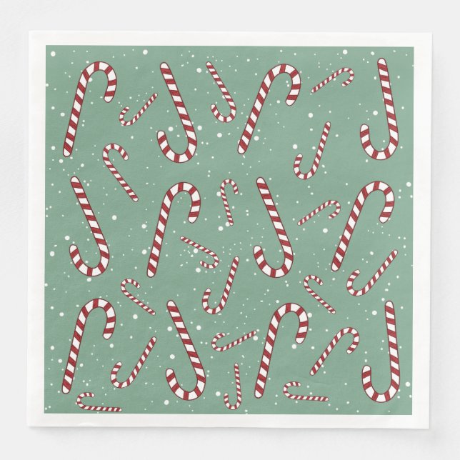 Happy holiday candy cane green cute family Xmas Paper Dinner Napkins (Front)