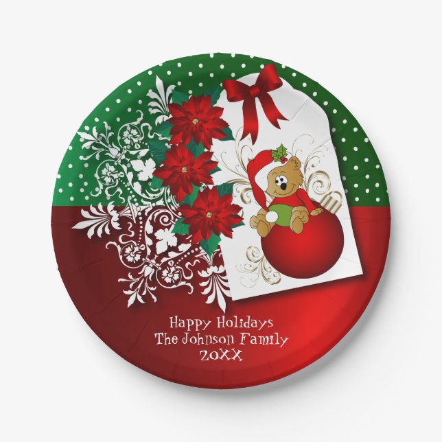 Happy Holiday Christmas Bear Paper Plates (Front)