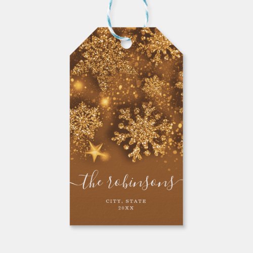 Happy Holiday Christmas Glitter Snow Gold No Photo Gift Tags