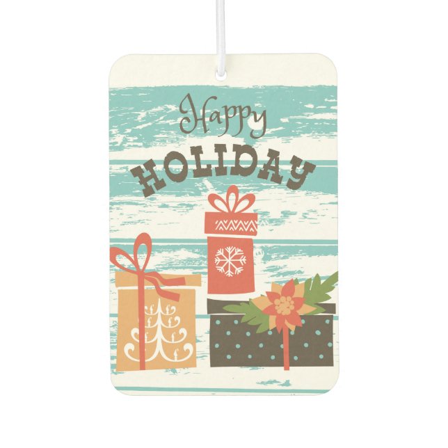 Happy Holiday Christmas Holiday Presents Air Freshener (Front)