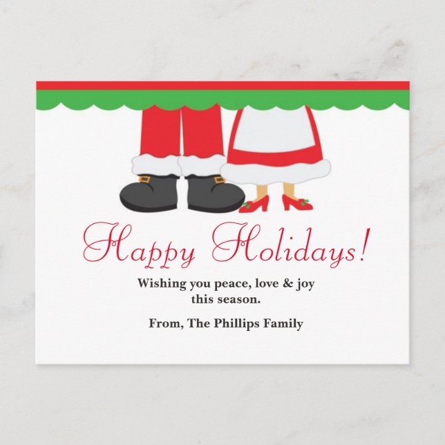 Happy Holiday Christmas Santa Claus & Mrs Postcard (Front)