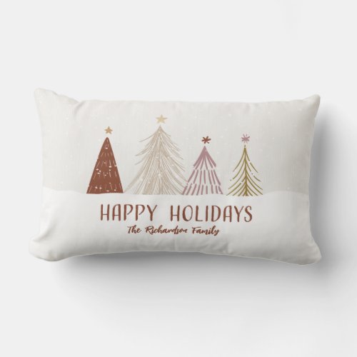 Happy Holiday Christmas Trees Festive Family Throw Lumbar Pillow