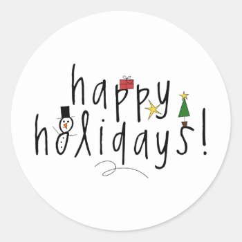 Happy Holiday Classic Round Sticker by MushiStore at Zazzle