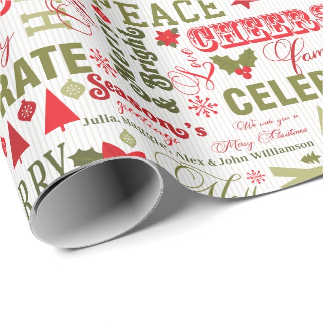 Happy Holiday Custom Name Colorful Cheer Christmas Wrapping Paper (Roll Corner)