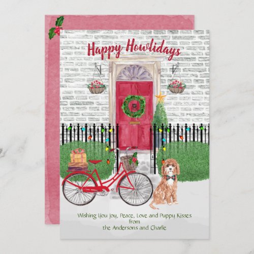 Happy Holiday Cute Cavapoo Bicycle Red Door