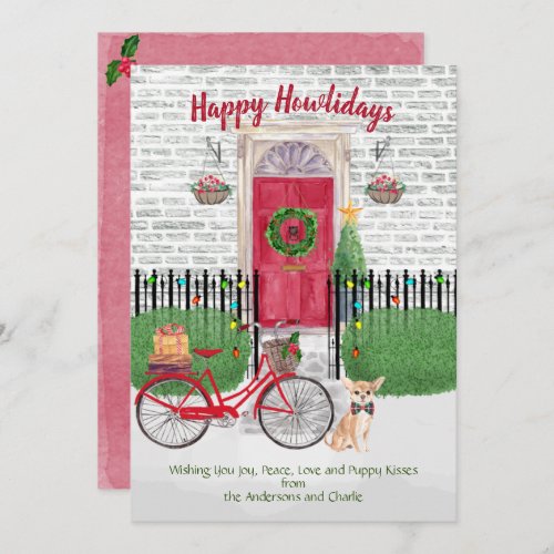 Happy Holiday Cute Chihuahua Bicycle Red Door