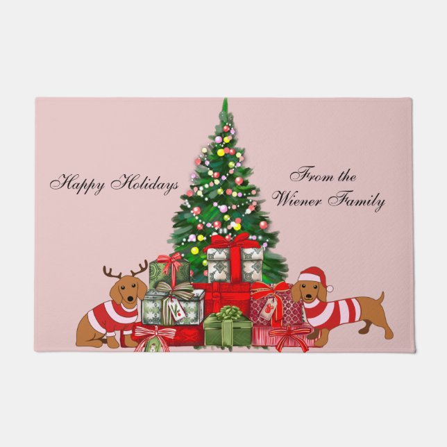 Happy Holiday Dachshund Doormat (Front)