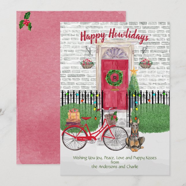 Happy Holiday Doberman Bicycle Red Door (Front/Back)
