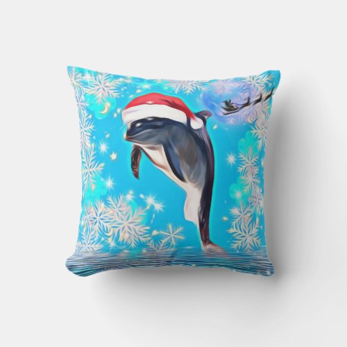 Happy Holiday Dolphin jumping out of the water  Throw Pillow
