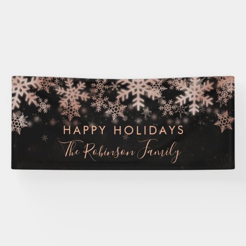 Happy Holiday Family Rose Gold Winter Snowflakes Banner