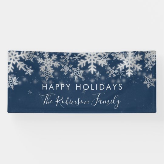 Happy Holiday Family Silver Navy Winter Snowflakes Banner Zazzle Com