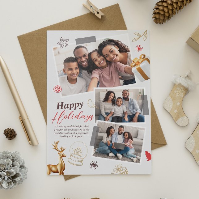 Happy Holiday Family Three Photo Collage Card (Creator Uploaded)