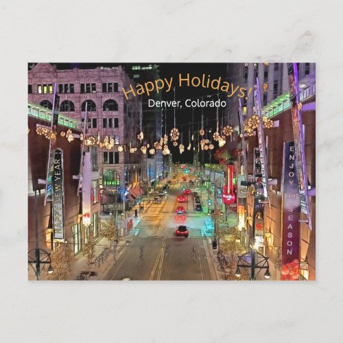 Happy Holiday Festive Downtown Denver Colorado Postcard