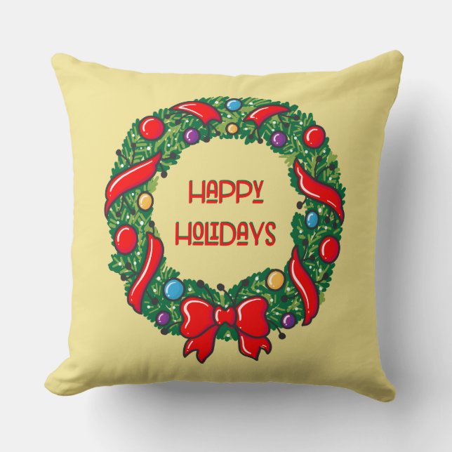 Happy Holiday Festive Whimsical Reef Stylish Throw Pillow (Front)