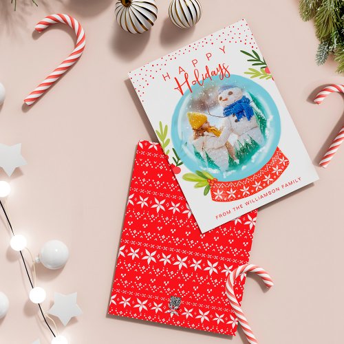 Happy Holiday Festive Winter Snow Globe Photo Card