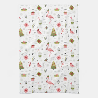 Happy Holiday Flamingo Pattern Kitchen Towel