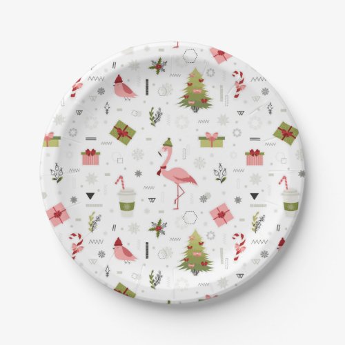 Happy Holiday Flamingo Pattern Paper Plates