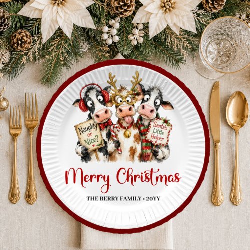 Happy Holiday funny cow playful christmas paper pl Plates