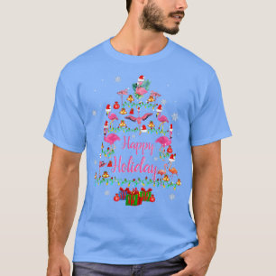 Happy Holiday Funny Flamingos Christmas Tree Light T-Shirt