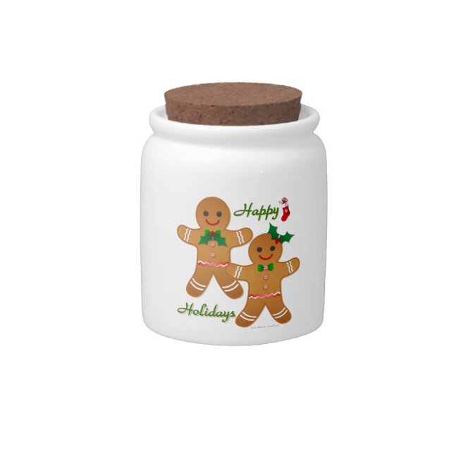 Happy Holiday Gingerbread Man Boy Girl Candy Jar (Front)