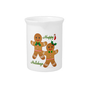 Happy Holiday Gingerbread Man Boy Girl Drink Pitcher