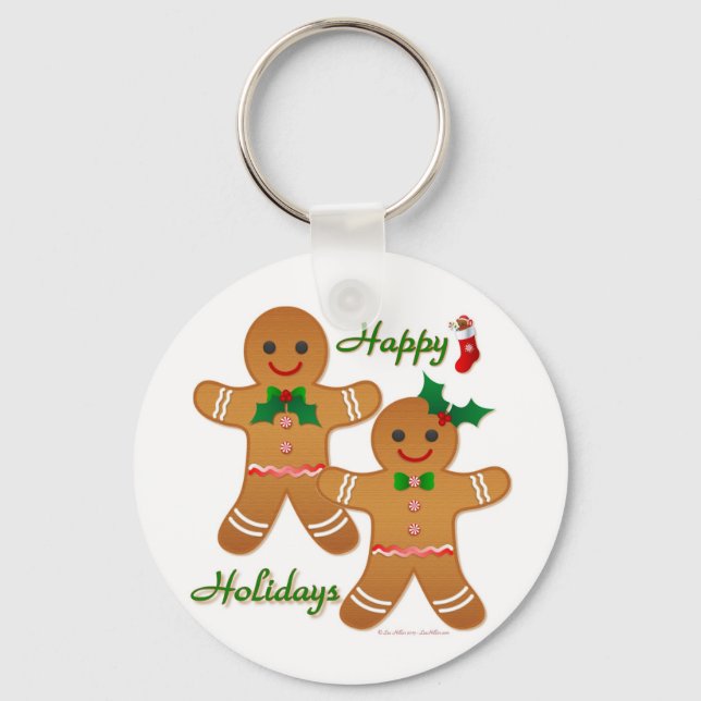 Happy Holiday Gingerbread Man Boy Girl Keychain (Front)