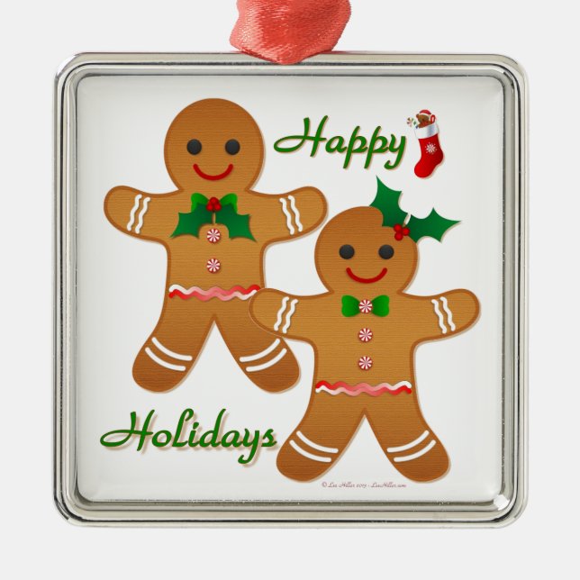 Happy Holiday Gingerbread Man Boy Girl Metal Ornament (Front)
