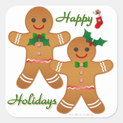 Happy Holiday Gingerbread Man Boy Girl Square Sticker