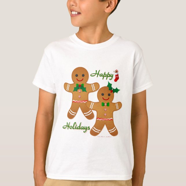 Happy Holiday Gingerbread Man Boy Girl T-Shirt (Front)