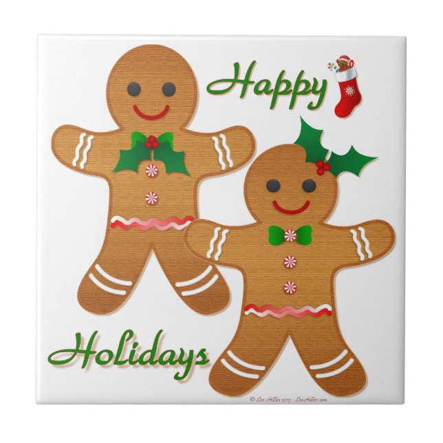 Happy Holiday Gingerbread Man Boy Girl Tile (Front)