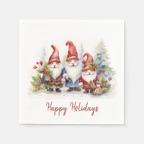 Happy Holiday Gnomes In Snowflakes Napkins