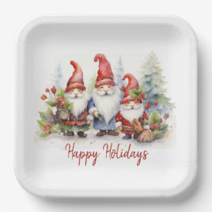 Happy Holiday Gnomes In Snowflakes Paper Plates
